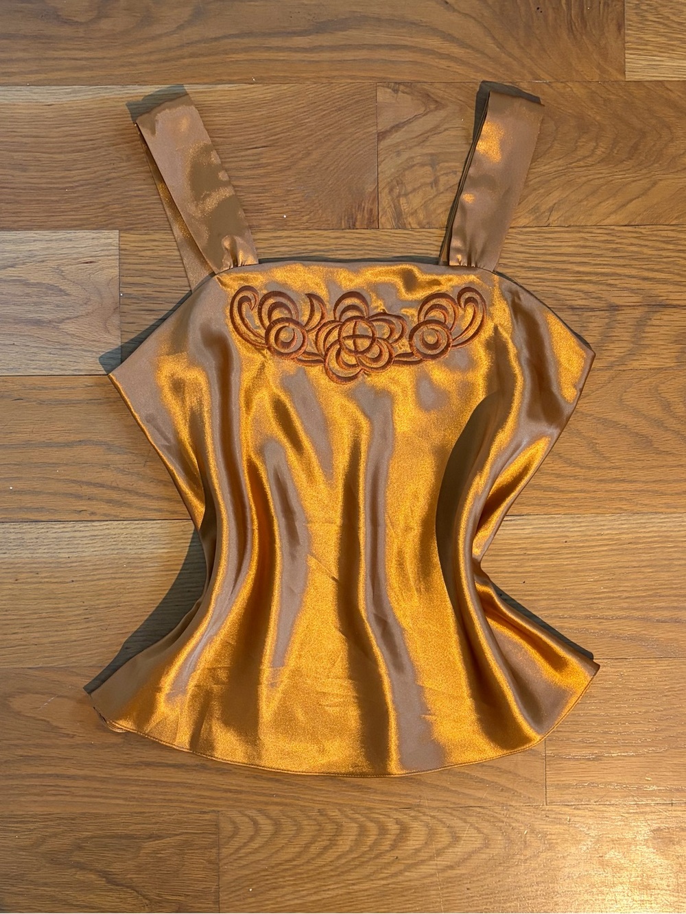 Amanda Smith Copper Satin Square-Neck Camisole with Embroidered Detail